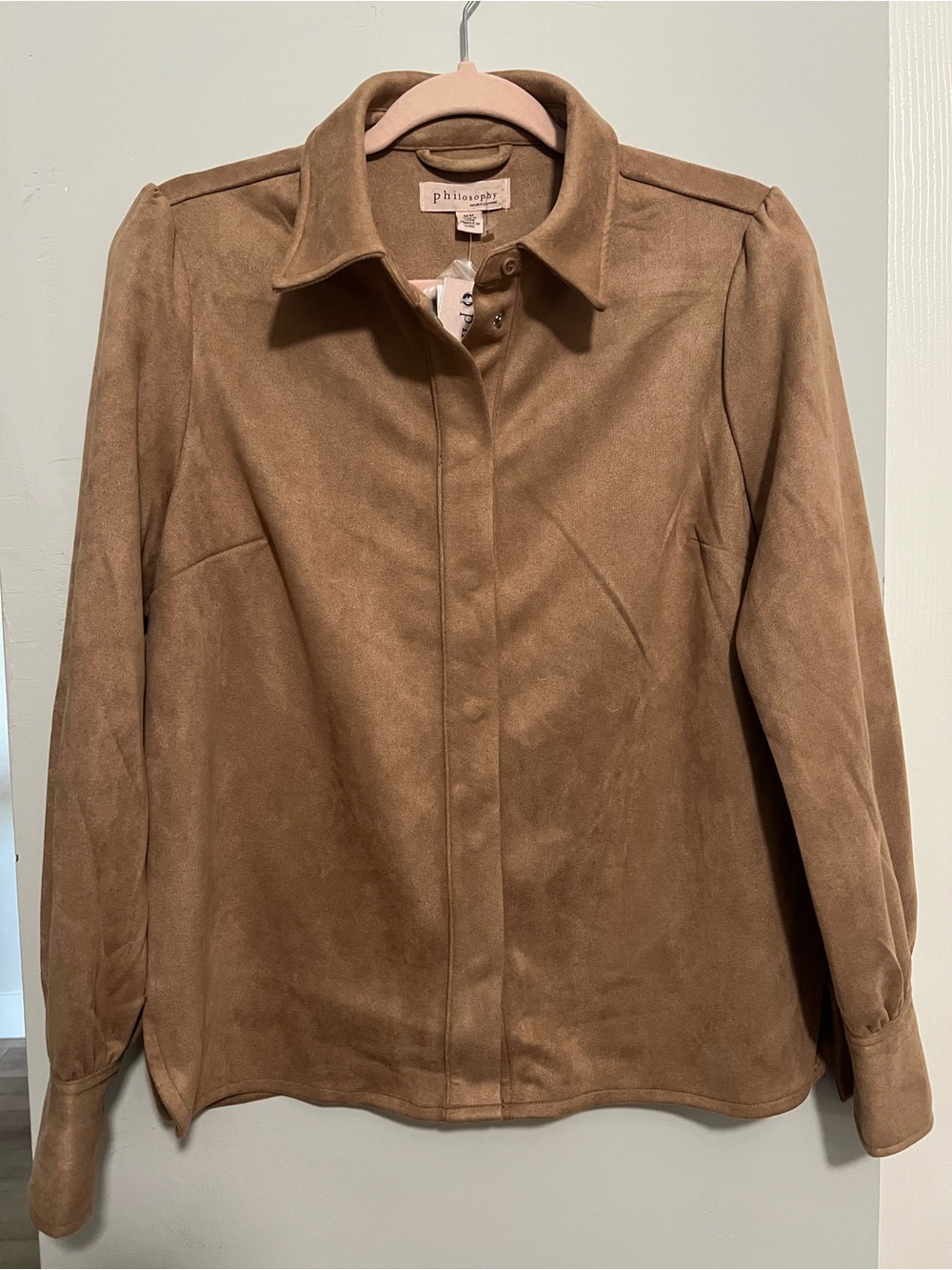 Philosophy Suede Button-Front shirt— Tan